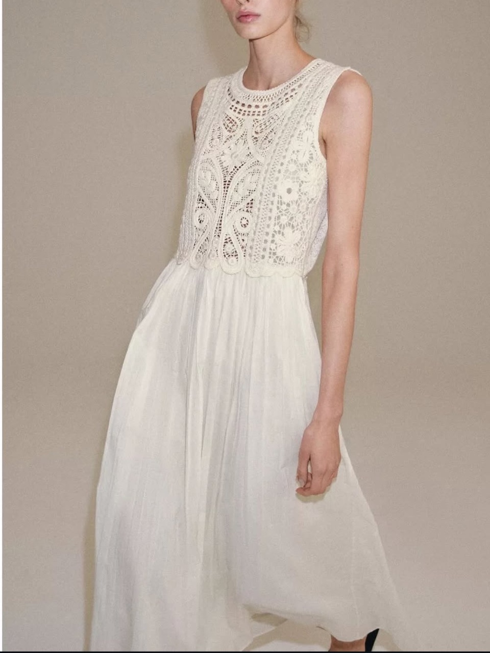 Zara Cream Crochet Bodice Maxi Dress - Picture 2 of 9